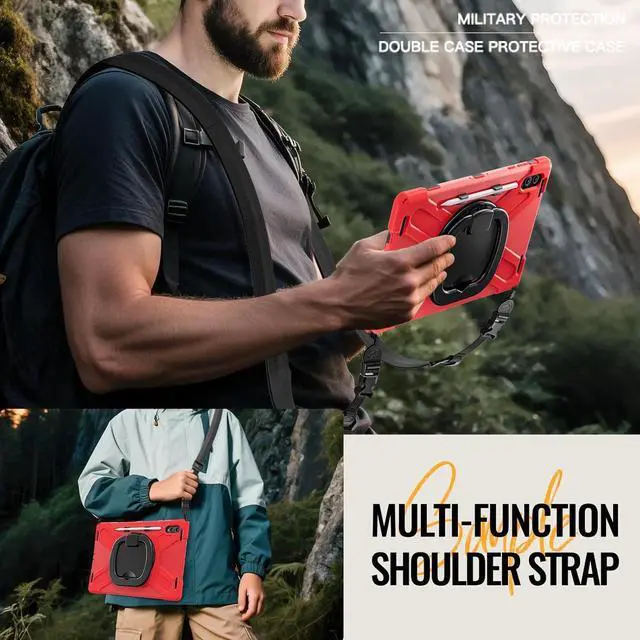 Alt view image 3 of 6 - Compatible with Sam-sung Galaxy Tab S11 Ultra 14.6" 2025 Released Model SM-X930/X936B CaseMilitary Grade Shockproof Case with Screen Protector,360° Rotating Stand/Handle Shoulder Cover(Black) Red