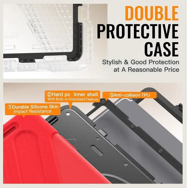 Alt view image 4 of 6 - Compatible with Sam-sung Galaxy Tab S11 Ultra 14.6" 2025 Released Model SM-X930/X936B CaseMilitary Grade Shockproof Case with Screen Protector,360° Rotating Stand/Handle Shoulder Cover(Black) Red