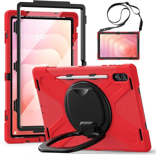 Main image of Compatible with Sam-sung Galaxy Tab S11 Ultra 14.6" 2025 Released Model SM-X930/X936B CaseMilitary Grade Shockproof Case with Screen Protector,360° Rotating Stand/Handle Shoulder Cover(Black) Red