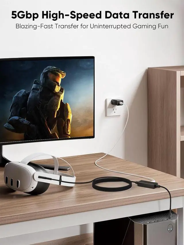 Alt view image 6 of 6 - CableCreation 15.4FT 18W VR Charging Link Cable with PD Charging Socket, 5Gbps USB 3.2 GEN1 A to Type C Cable Compatible with Quest 3S/Quest 3/Oculus Quest 2/Pico 4 Accessories and PC/SteamVR