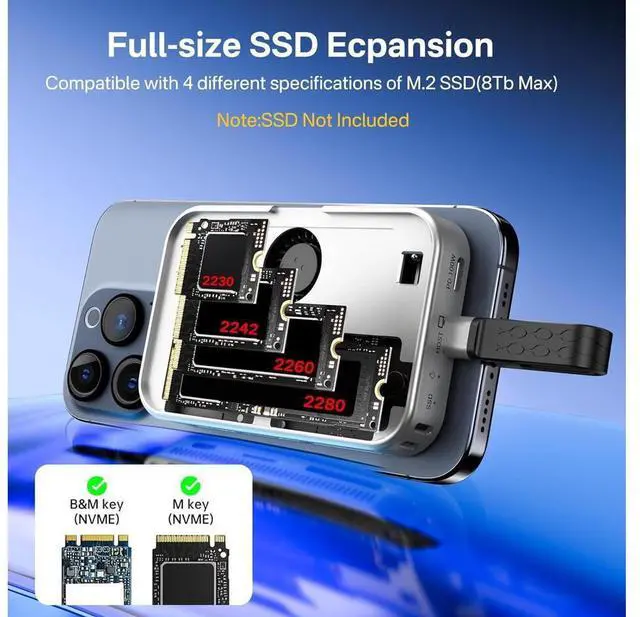 Alt view image 5 of 7 - 10Gbps Magnetic M.2 NVMe SSD Enclosure & USB C Docking Station with Cooling Fan for iPhone 16 15 Pro/Pro Max/Plus ProRes,Tool Free Installation,Support SSD Size 2230/2242/2260/2280 B+M M-Key