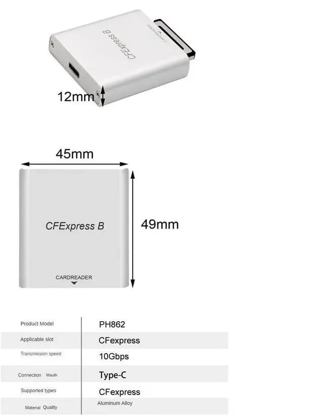 Alt view image 6 of 7 - PH862 CFexpress CFE Card Reader USB3.1 GEN 2 10Gbps Card Reader High-Speed Laptop Card Reader for Z6/Z7 1DX3 Cameras Card, White, 500329901