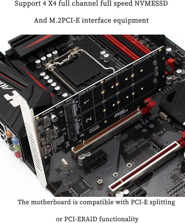 Alt view image 6 of 7 - Dual-Sided 4* M.2 M-Key NVME to PCIe X16 Splitter Card 4 * 32Gbps 2U Server RAID Array Expansion Adapter Support 2242 2260 2280 22110 SSD