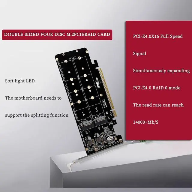 Alt view image 4 of 7 - Dual-Sided 4* M.2 M-Key NVME to PCIe X16 Splitter Card 4 * 32Gbps 2U Server RAID Array Expansion Adapter Support 2242 2260 2280 22110 SSD