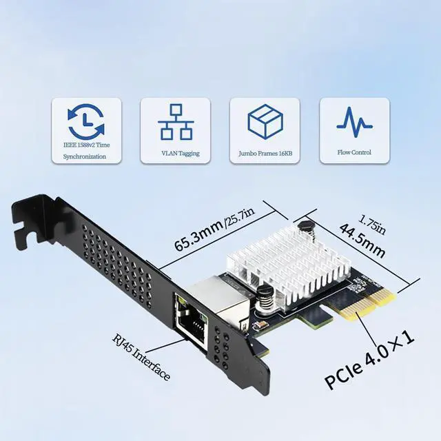Alt view image 2 of 6 - PCIe 4.0 X1 to RJ45 10G Ethernet Network Card RTL8127 Chip High-Speed LAN Adapter with Multi-Speed Compatible with Windows/Linux Desktop, Server, and Gaming PC