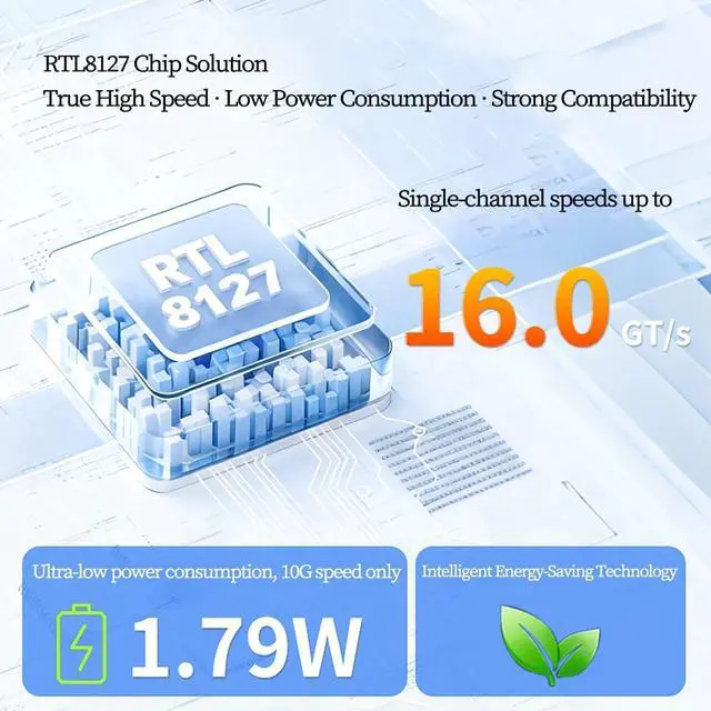 Alt view image 3 of 6 - PCIe 4.0 X1 to RJ45 10G Ethernet Network Card RTL8127 Chip High-Speed LAN Adapter with Multi-Speed Compatible with Windows/Linux Desktop, Server, and Gaming PC