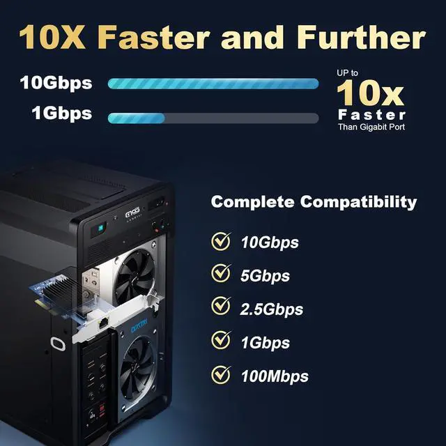 Alt view image 2 of 6 - 10Gb PCIe NIC Network Card, Single RJ45 Port, Aquantia AQC107 4X Ethernet LAN Controller, for Windows Server/Windows/Linux/ESX