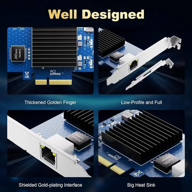 Alt view image 5 of 6 - 10Gb PCIe NIC Network Card, Single RJ45 Port, Aquantia AQC107 4X Ethernet LAN Controller, for Windows Server/Windows/Linux/ESX
