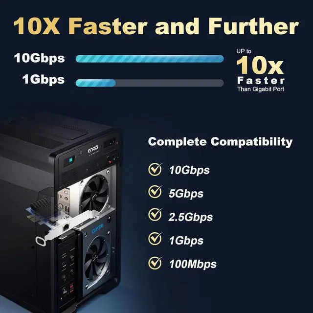 Alt view image 2 of 6 - 10G PCIe Network Card - Single Port 10 Giga-bit Ethernet Adapter PCIe 4.0 x1 RJ45 Multi-Giga-bit 10/5/2.5/1Gbps for Servers PCs Windows Linux Realtek RTL8127