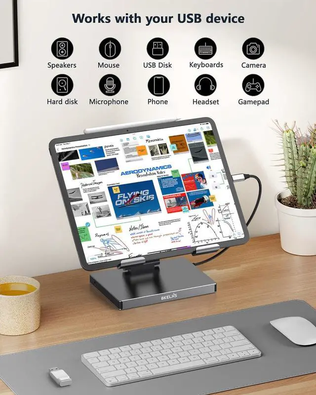 Alt view image 7 of 7 - USB-C Docking Station with Foldable Aluminum Tablet Stand, Multiport Type C Hub and 9-in-1 Adapter for iPad Pro M4 M2 13 12.9 11 Inch 4K 60Hz HDMI, RJ45 Gigabit Ethernet, SD/TF 3 USB 3.0, 3.5 mm Audio