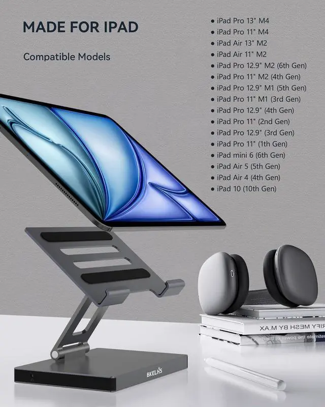 Alt view image 2 of 7 - USB-C Docking Station with Foldable Aluminum Tablet Stand, Multiport Type C Hub and 9-in-1 Adapter for iPad Pro M4 M2 13 12.9 11 Inch 4K 60Hz HDMI, RJ45 Gigabit Ethernet, SD/TF 3 USB 3.0, 3.5 mm Audio