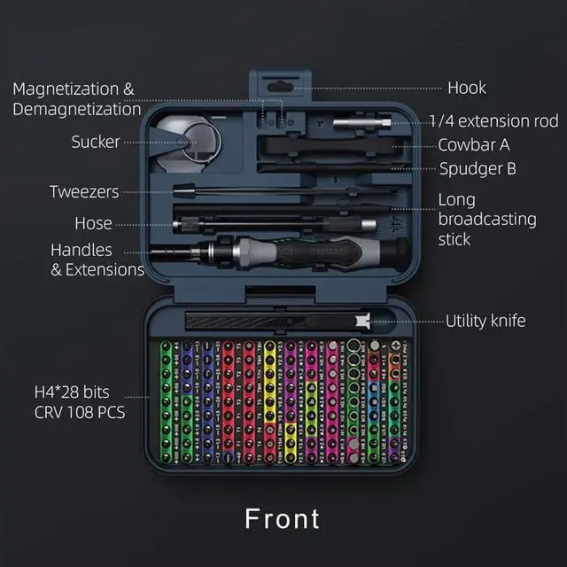 Alt view image 2 of 7 - 132 in 1 Small Precision Screwdriver Set,Upgraded Repair Tool Kit(with 108 Magnetic Screwdriver Bits),Color Coded Screwdriver Set with Extension Rod Kit for Phone, Computer, Tablet, Watch