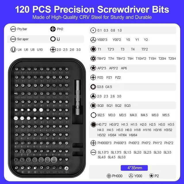 Alt view image 2 of 7 - Precision Screwdriver Set,150 in 1 Electronics Tool Kit with 120 Bits Magnetic Screwdriver Set & 30-bit Magnetic Set Handy Repair Tool for Computer Phone Watch Camera Laptop, Black