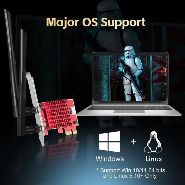 Alt view image 4 of 7 - WiFi7 Card BE200 PCIe WiFi Network Adapter, BE200NGW Chip Bluetooth 5.4, 8774Mbps Tri-Band 2.4GHz/5GHz/6GHz OFDMA & MU-MIMO, for Windows 10/11