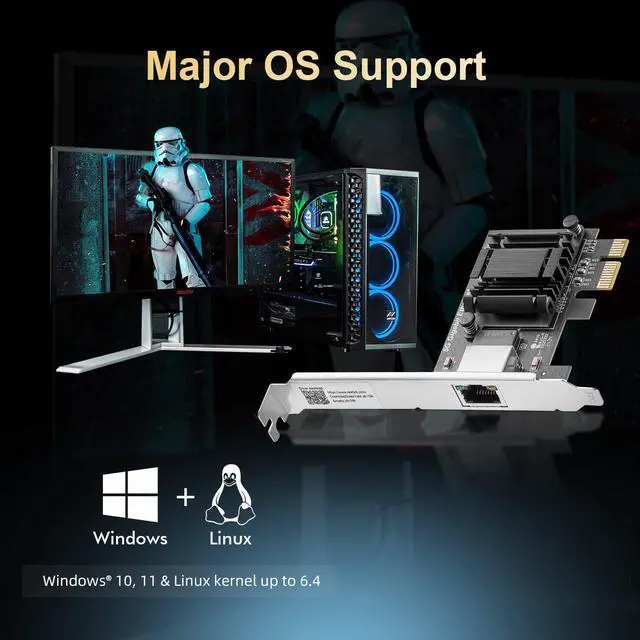 Alt view image 2 of 7 - 5G PCIe Network Adapter, RTL8126 5G/2.5G/1G/100Mbps Binardat Ethernet Card RJ45 LAN Controller with Low Profile, Support PXE for Windows 11/10, Linux