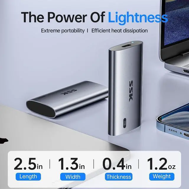 Alt view image 4 of 7 - SSK Portable SSD 1 TB, up to 2000 MB/s External Solid State Drives, USB 3.2 Gen2X2 NVMe SSD External Hard Drive, Ultra Low Power for iPhone 15/ MacBook/Pro/OTG Phone/Laptops