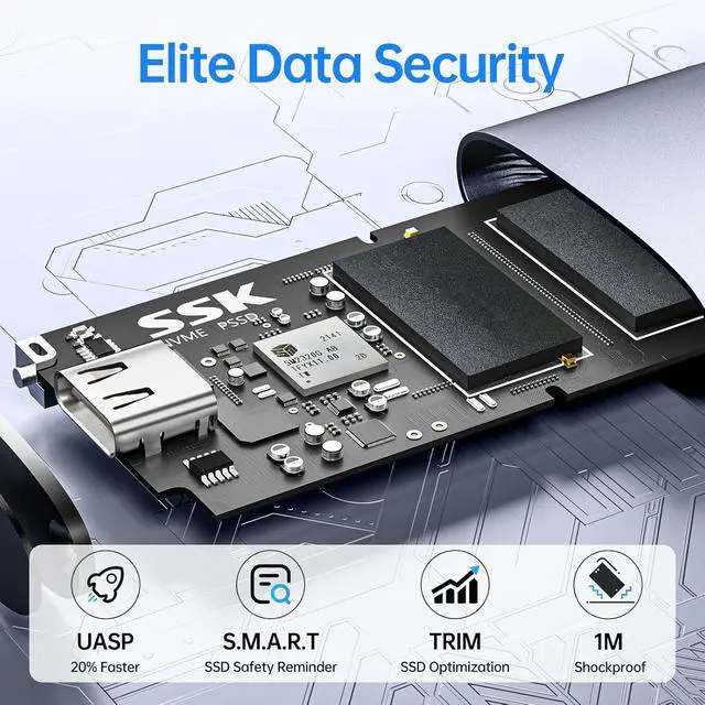 Alt view image 3 of 7 - SSK Portable SSD 1 TB, up to 2000 MB/s External Solid State Drives, USB 3.2 Gen2X2 NVMe SSD External Hard Drive, Ultra Low Power for iPhone 15/ MacBook/Pro/OTG Phone/Laptops