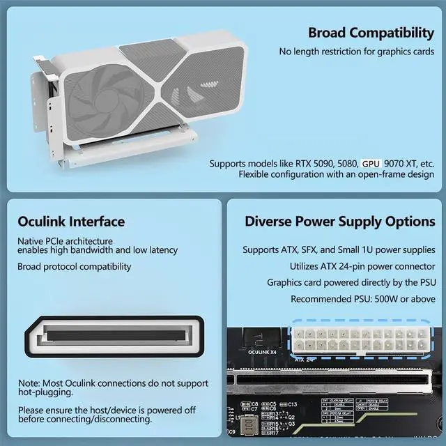 Alt view image 5 of 7 - PCIe 5.0 X16 to Oculink 4i GPU Expansion Dock 128G GEN4 High Speed Direct-Connect Dock-OC7 Kit Compatible with M.2 NVMe Docking Station GDP Laptop (+ Card TKM1,Dock-OC7) White