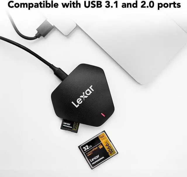Alt view image 3 of 7 - Professional Multi-Card 3-in-1 USB 3.1 Reader, Supports SD, microSD and CF Cards (LRW500URBNA)
