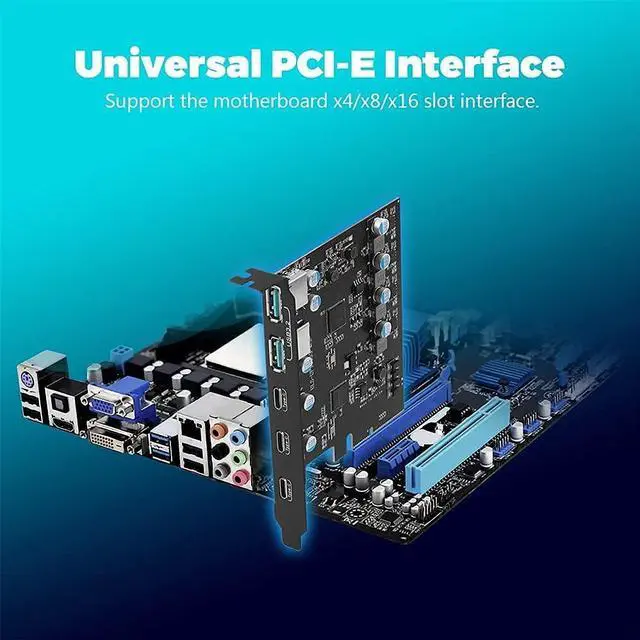 Alt view image 3 of 6 - PCIe to USB 3.2/USB 3.1 Gen 2 Card 10Gbps 5-Port (3X USB C -2X Type A) PCI Express Expansion Card PC Internal Hub for Windows 10/8/7 Linux and MAC OS 10.8.2 Above