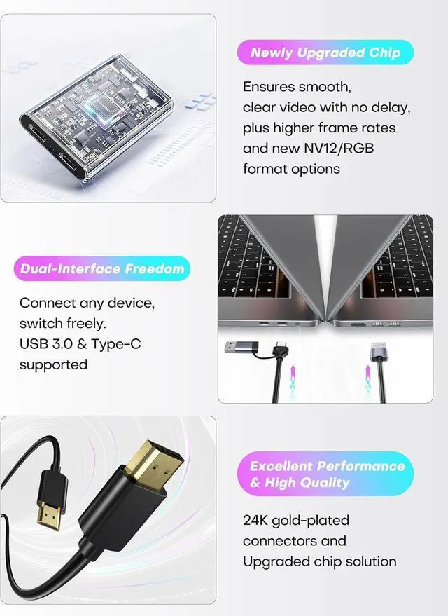 Alt view image 5 of 7 - Video Capture Card, USB 3.0 Capture Card 4K HDMI Loop-Out, 4K 60FPS/1080P 240FPS Video Game Capture for Works for PS5/Camera/PC/Streaming