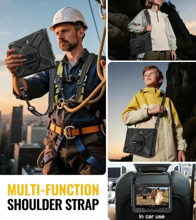 Alt view image 4 of 7 - Case for Galaxy Tab Active 5 Pro / 4 Pro/Pro - 10.1" Black | 2025 /2022 /2019 Shockproof Heavy Duty Rugged Drop Full body Protective Cover with 360 Stand, Hand Strap & Shoulder Strap