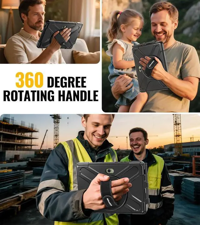Alt view image 7 of 7 - Case for Galaxy Tab Active 5 Pro / 4 Pro/Pro - 10.1" Black | 2025 /2022 /2019 Shockproof Heavy Duty Rugged Drop Full body Protective Cover with 360 Stand, Hand Strap & Shoulder Strap
