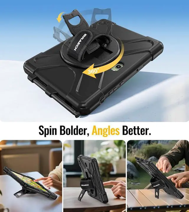 Alt view image 5 of 7 - Case for Galaxy Tab Active 5 Pro / 4 Pro/Pro - 10.1" Black | 2025 /2022 /2019 Shockproof Heavy Duty Rugged Drop Full body Protective Cover with 360 Stand, Hand Strap & Shoulder Strap