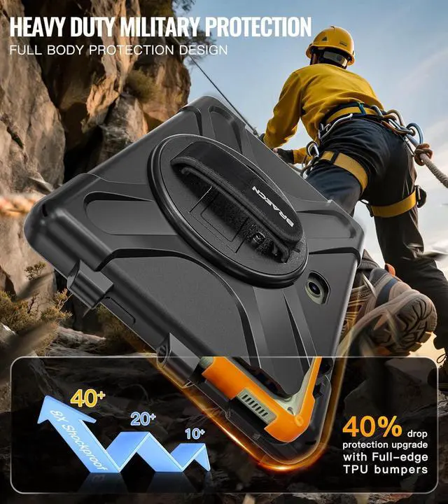 Alt view image 2 of 7 - Case for Galaxy Tab Active 5 Pro / 4 Pro/Pro - 10.1" Black | 2025 /2022 /2019 Shockproof Heavy Duty Rugged Drop Full body Protective Cover with 360 Stand, Hand Strap & Shoulder Strap