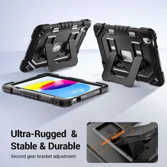 Alt view image 4 of 7 - Case for iPad A16 11th Generation 11 Inch (2025) iPad 10th Generation 10.9 Inch (2022),i Pad A16 Case Military Grade Shockproof Cases with Pencil Holder Shoulder Strap,Black