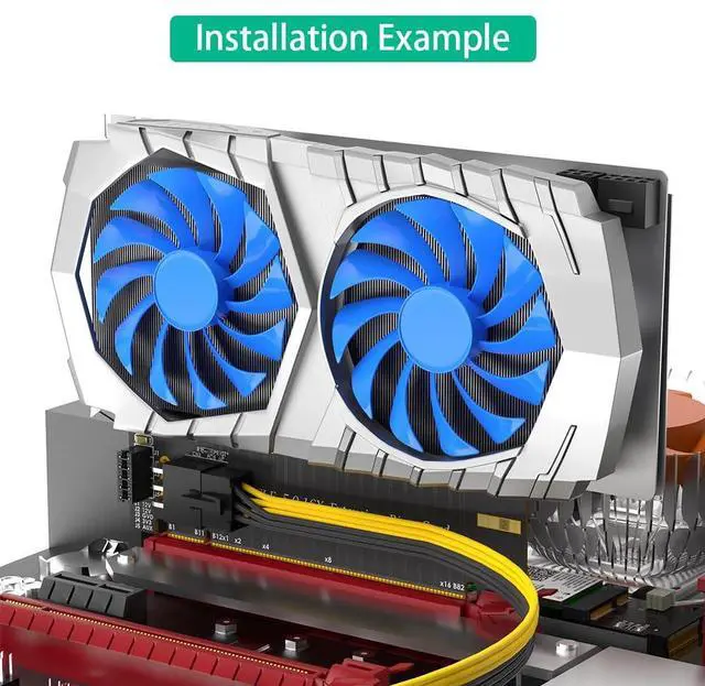 Alt view image 6 of 6 - PCIe 16x Riser Card,PCI-e Express 5.0 X16 Male to Female Extension Card With 6Pin ATX Connector for 2U Server Case GPU Graphics Card