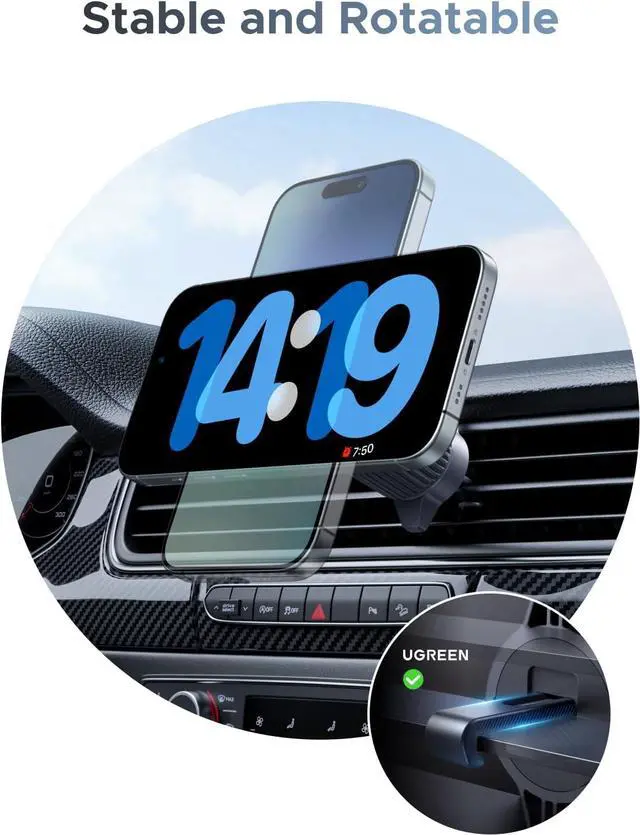 Alt view image 7 of 7 - 25W MagFlow Wireless Car Charger, MagSafe Qi2 Certified Fast Charging Cradle Mount for iPhone 17/16/15/14/13/12 Series, Air Vent Clip Secure Holder with USB-C Cable