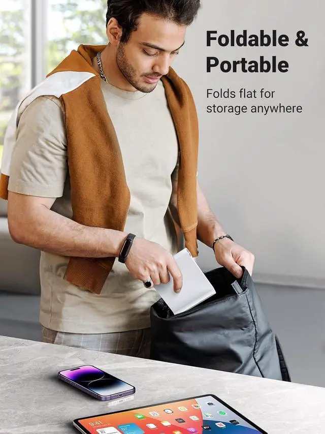 Alt view image 5 of 7 - Tablet Stand Holder Adjustable Portable Desktop Dock Office Compatible with iPad Pro 11 9.7 10.5 Air Mini 5 4 3 2 iPhone 17 16 15 14 13 12 White