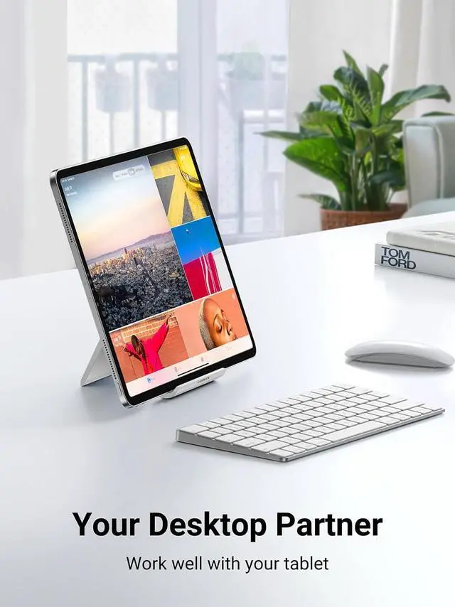 Alt view image 3 of 7 - Tablet Stand Holder Adjustable Portable Desktop Dock Office Compatible with iPad Pro 11 9.7 10.5 Air Mini 5 4 3 2 iPhone 17 16 15 14 13 12 White