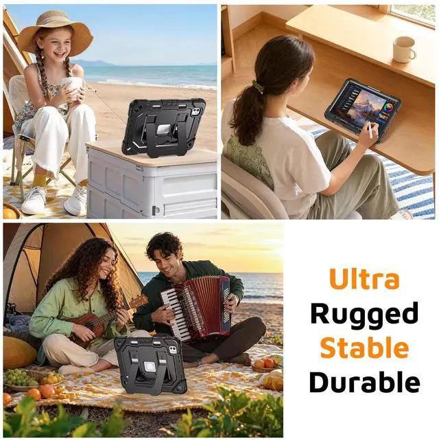 Alt view image 5 of 7 - Case for iPad Pro 11 inch M5 2025 & M4 2024, 4 Layers Heavy Duty Full-Body Protection Pencil Holder, Heavy Duty Shockproof Rugged High-Impact Protective Cove Kickstand, Shoulder Strap Kids Friendly