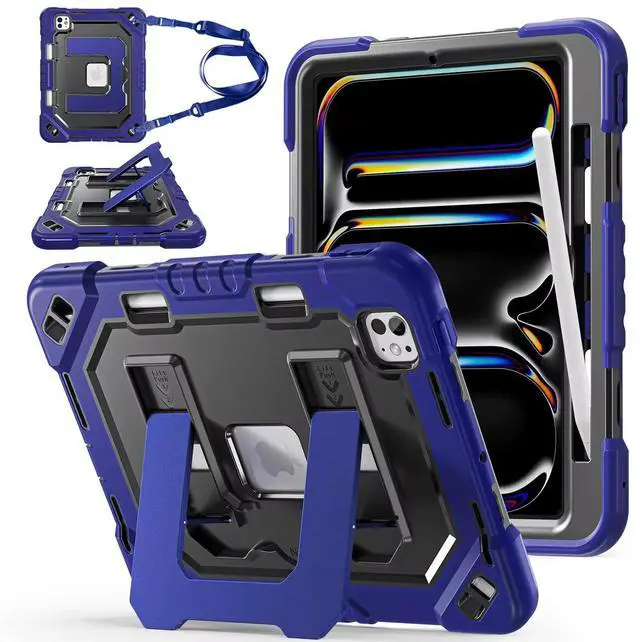 Main image of Case for iPad Pro 11 inch M5 2025 & M4 2024, 4 Layers Heavy Duty Full-Body Protection Pencil Holder, Heavy Duty Shockproof Rugged High-Impact Protective Cove Kickstand, Shoulder Strap Kids Friendly