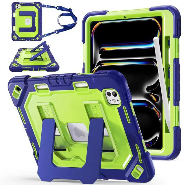 Main image of Case for iPad Pro 11 inch M5 2025 & M4 2024, 4 Layers Heavy Duty Full-Body Protection Pencil Holder, Heavy Duty Shockproof Rugged High-Impact Protective Cove Kickstand, Shoulder Strap Kids Friendly