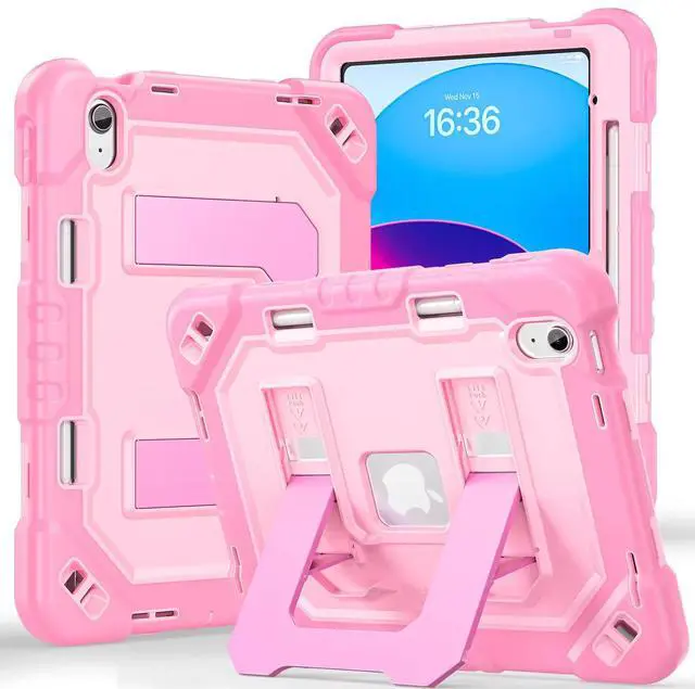 Main image of Case for iPad A16 11th Generation 11 Inch (2025) iPad 10th Generation 10.9 Inch (2022),i Pad A16 Case Military Grade Shockproof Cases with Pencil Holder Shoulder Strap,Black Pink