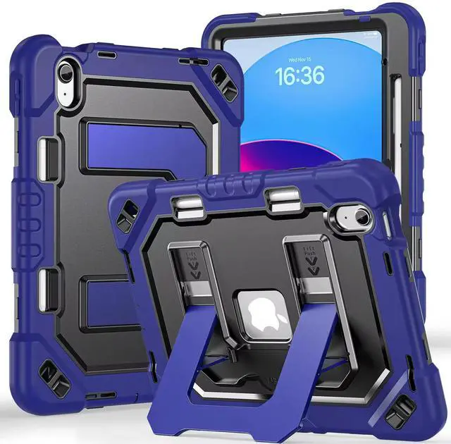 Main image of Case for iPad A16 11th Generation 11 Inch (2025) iPad 10th Generation 10.9 Inch (2022),i Pad A16 Case Military Grade Shockproof Cases with Pencil Holder Shoulder Strap,Black Blue