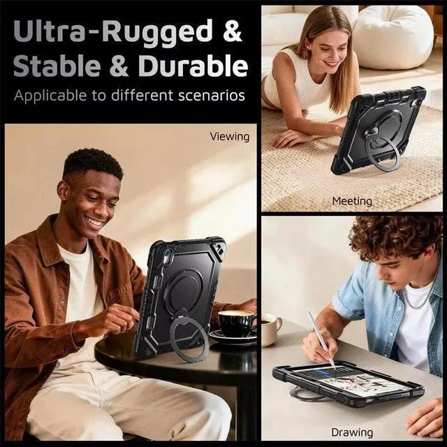 Alt view image 7 of 7 - Case for iPad (A16) 11th Generation 11 inch 2025/10th Generation 10.9 inch 2022, Shockproof Cover with 360° Rotate Handle/Bracket/Pen Holder/Shoulder Strap