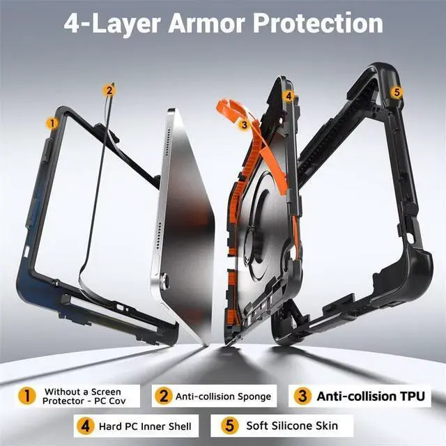 Alt view image 4 of 7 - Case for iPad (A16) 11th Generation 11 inch 2025/10th Generation 10.9 inch 2022, Shockproof Cover with 360° Rotate Handle/Bracket/Pen Holder/Shoulder Strap
