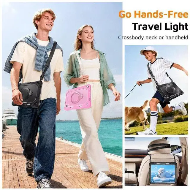 Alt view image 6 of 7 - Case for iPad (A16) 11th Generation 11 inch 2025/10th Generation 10.9 inch 2022, Shockproof Cover with 360° Rotate Handle/Bracket/Pen Holder/Shoulder Strap