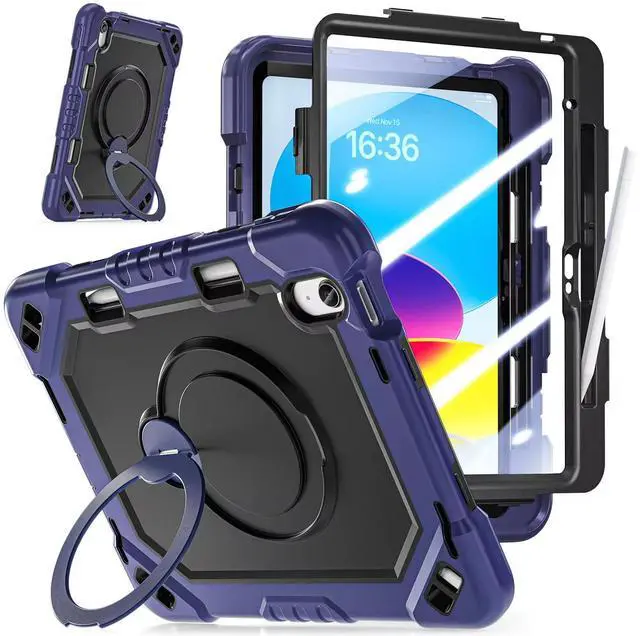 Main image of Case for iPad (A16) 11th Generation 11 inch 2025/10th Generation 10.9 inch 2022, Shockproof Cover with 360° Rotate Handle/Bracket/Pen Holder/Shoulder Strap Navy Blue