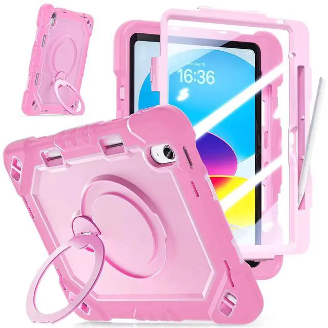 Main image of Case for iPad (A16) 11th Generation 11 inch 2025/10th Generation 10.9 inch 2022, Shockproof Cover with 360° Rotate Handle/Bracket/Pen Holder/Shoulder Strap Rose Gold
