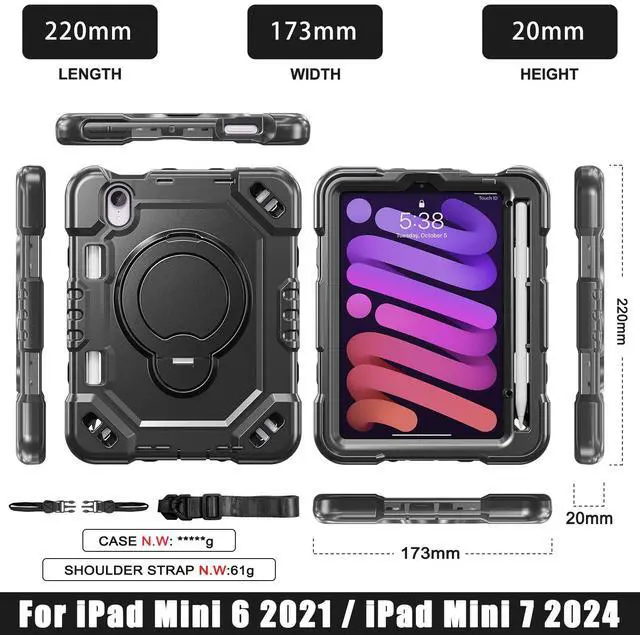 Alt view image 3 of 7 - Shockproof Case for iPad mini 7 (A17 Pro) 2024/ Mini6 2022, Black