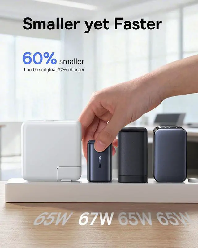 Alt view image 3 of 7 - 67W USB C Charger, Smallest 3 Port Fast Charging Block with Foldable Plug, PD/PPS for MacBook Air/Pro, iPhone 17/16/15 Series, Galaxy S25/24, Airpods 4 & More