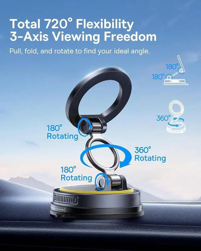 Alt view image 6 of 7 - For Magsafe Car Mount, Vacuum 119LBS Magnetic Suction Cup Phone Holder for Car, 720° Adjustable Foldable Cell Phone Holder with Reusable Washable Gel for Car & for iPhone 17 16 15 14 13 Pro Max
