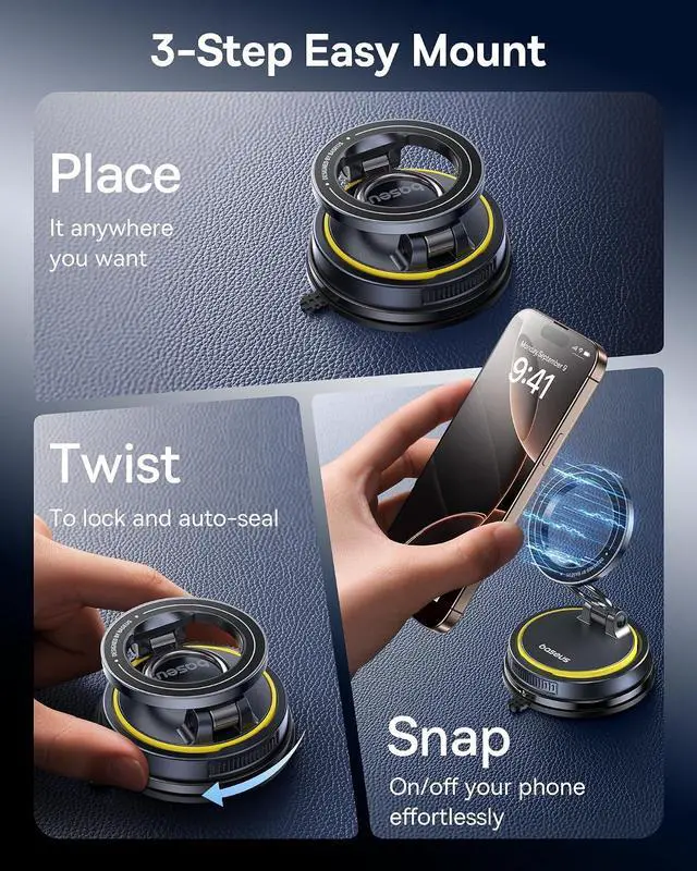 Alt view image 4 of 7 - For Magsafe Car Mount, Vacuum 119LBS Magnetic Suction Cup Phone Holder for Car, 720° Adjustable Foldable Cell Phone Holder with Reusable Washable Gel for Car & for iPhone 17 16 15 14 13 Pro Max