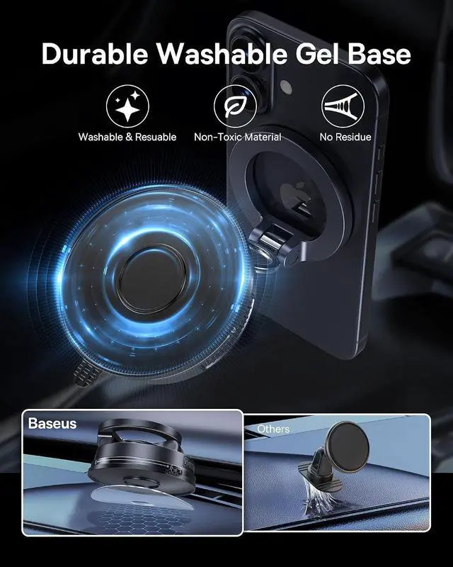 Alt view image 5 of 7 - For Magsafe Car Mount, Vacuum 119LBS Magnetic Suction Cup Phone Holder for Car, 720° Adjustable Foldable Cell Phone Holder with Reusable Washable Gel for Car & for iPhone 17 16 15 14 13 Pro Max