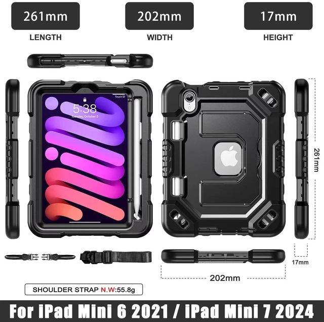 Alt view image 2 of 7 - Kid-Friendly Case for iPad mini 7th Generation A17 Pro/mini 6 8.3"
Fully-Body Rugged Heavy Duty Shockproof Cover, Built-in Kickstand, Landscape & Portrait Viewing, Pencil Holder, Black